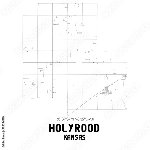 Holyrood Kansas. US street map with black and white lines.