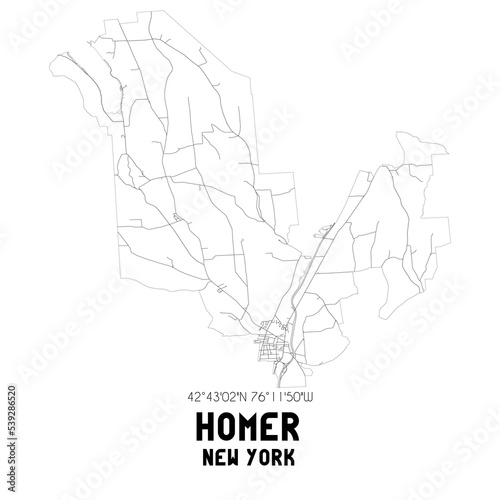 Homer New York. US street map with black and white lines. photo