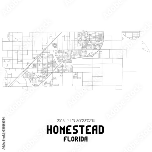 Obraz na płótnie Homestead Florida. US street map with black and white lines. w salonie