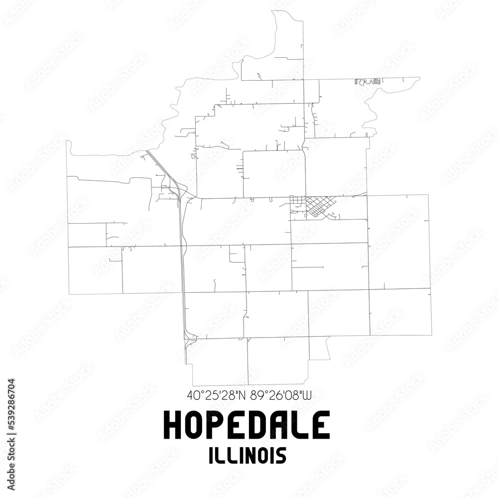 Hopedale Illinois. US street map with black and white lines.