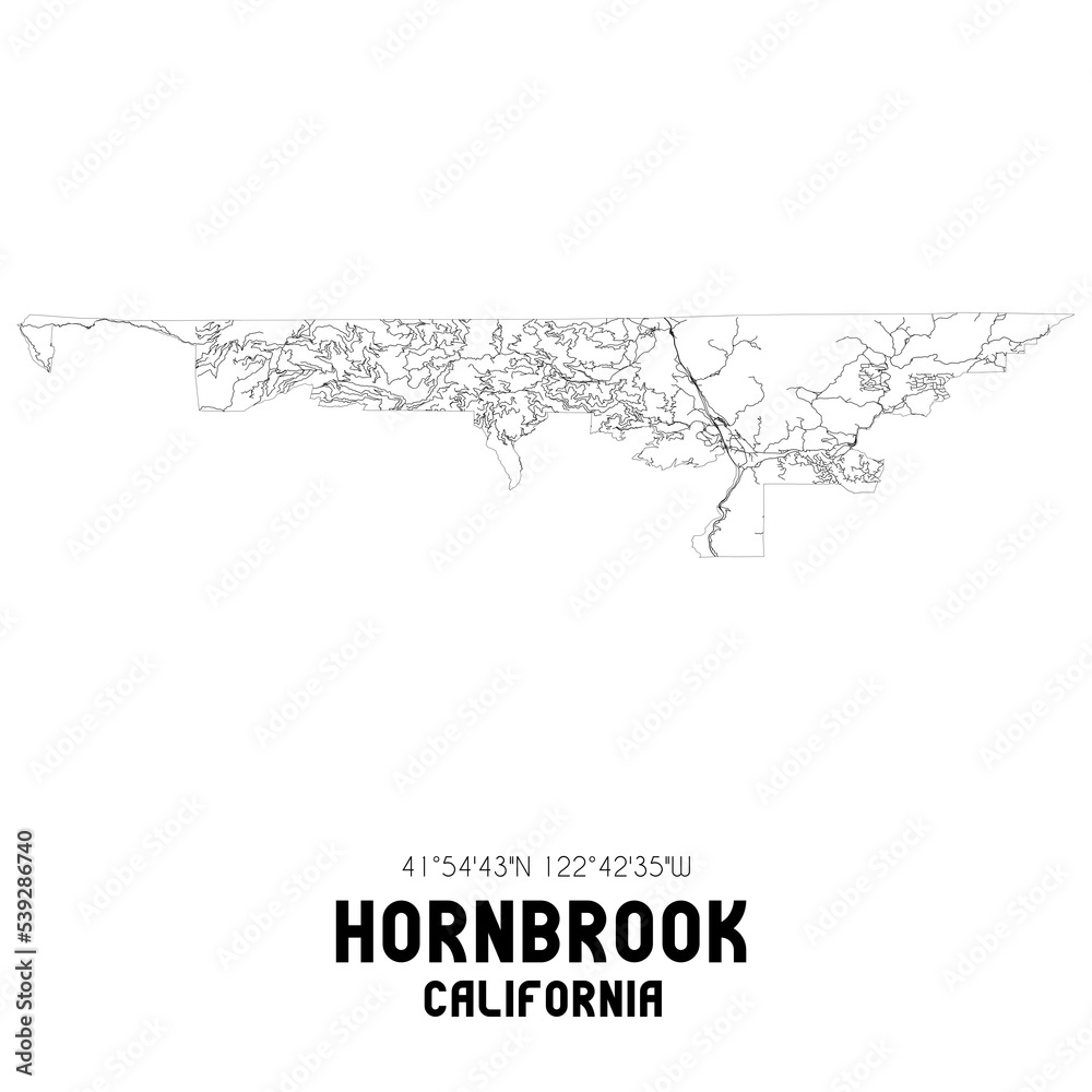 Hornbrook California. US street map with black and white lines.