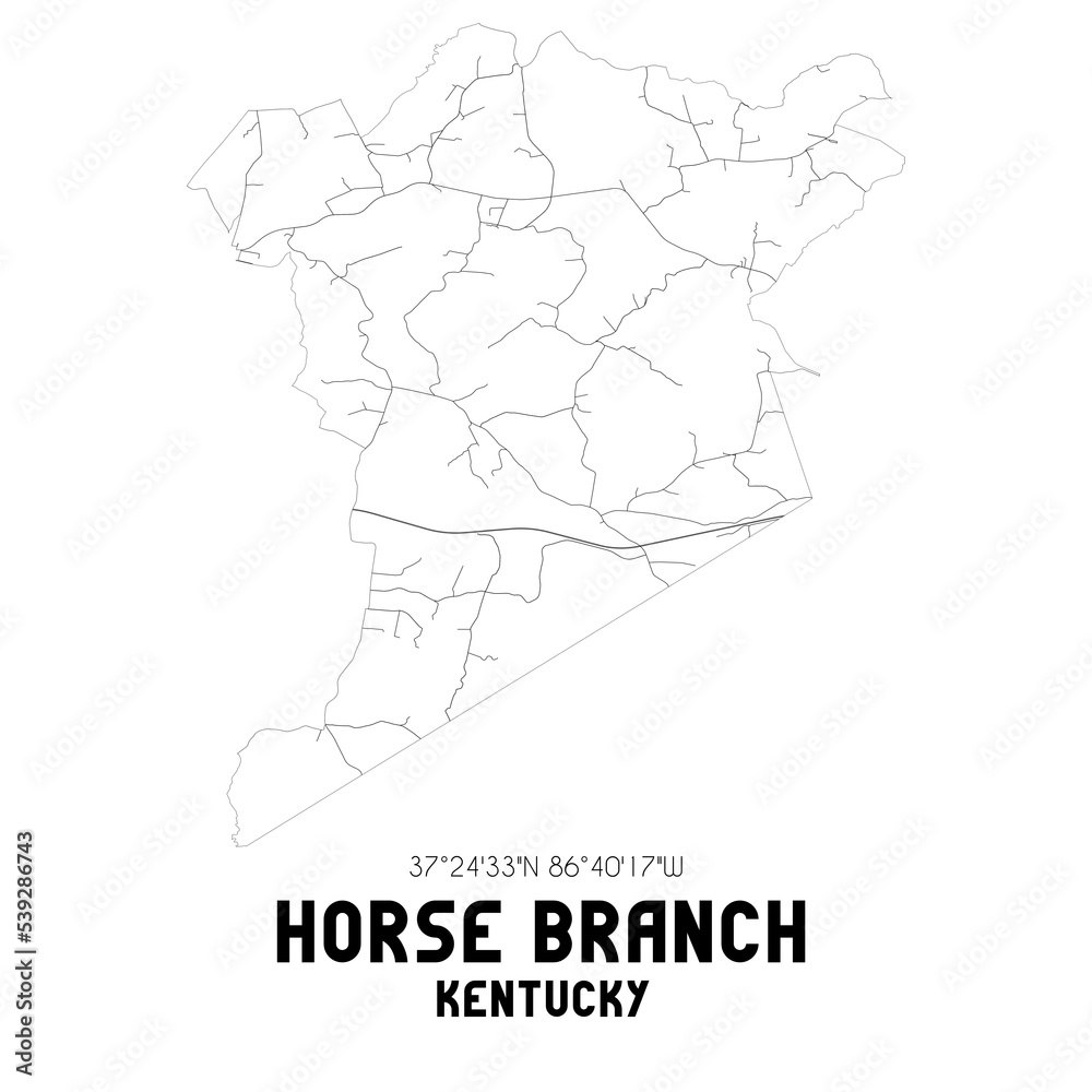 Horse Branch Kentucky. US street map with black and white lines.