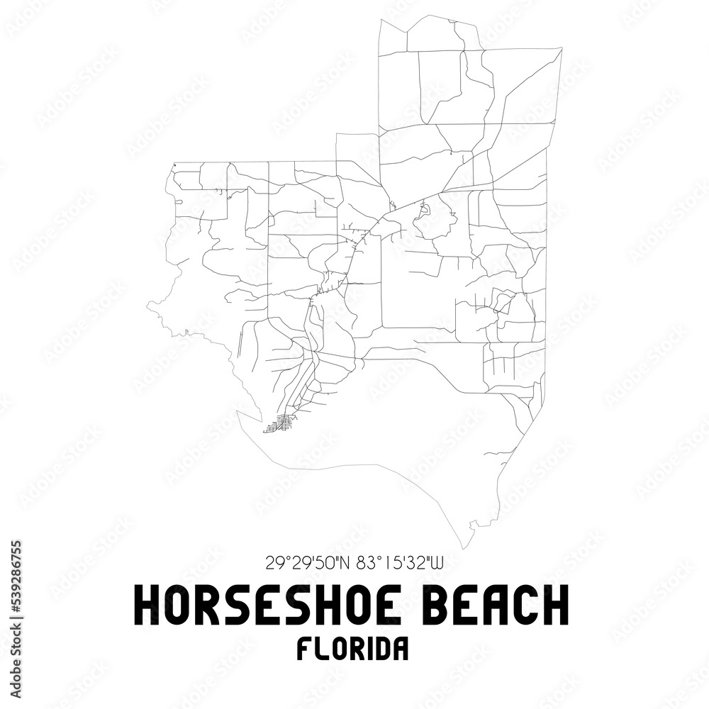 Horseshoe Beach Florida. US street map with black and white lines. Horseshoe Beach Florida. US street map with black and white lines.
