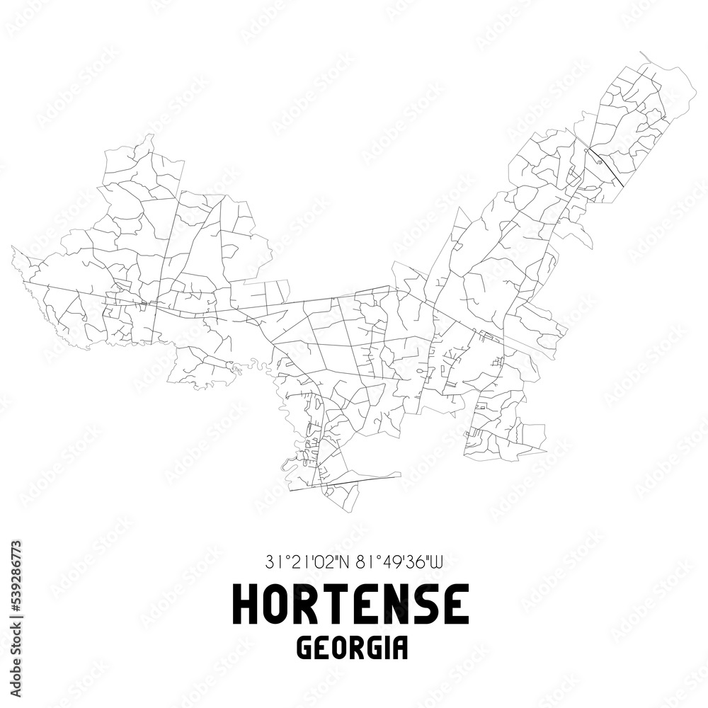 Hortense Georgia. US street map with black and white lines.