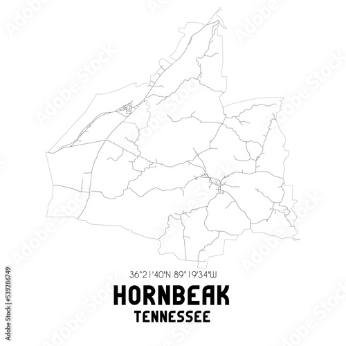 Hornbeak Tennessee. US street map with black and white lines. photo