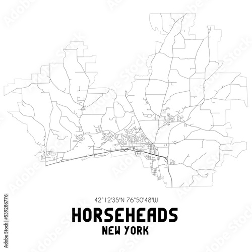 Horseheads New York. US street map with black and white lines.