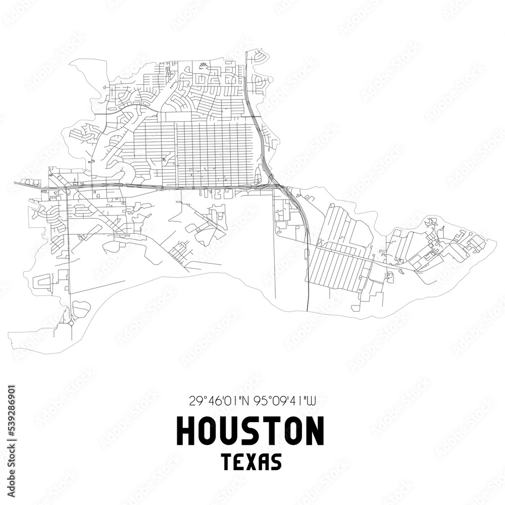 Houston Texas. US street map with black and white lines.