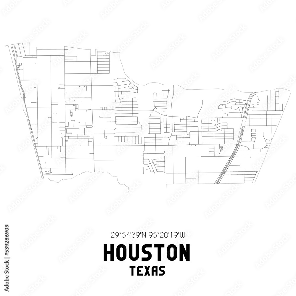 Houston Texas. US street map with black and white lines.