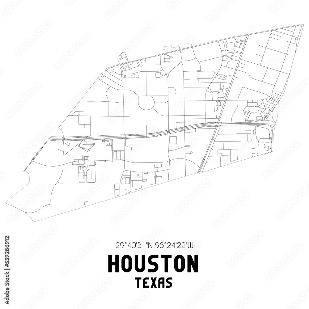 Houston Texas. US street map with black and white lines.