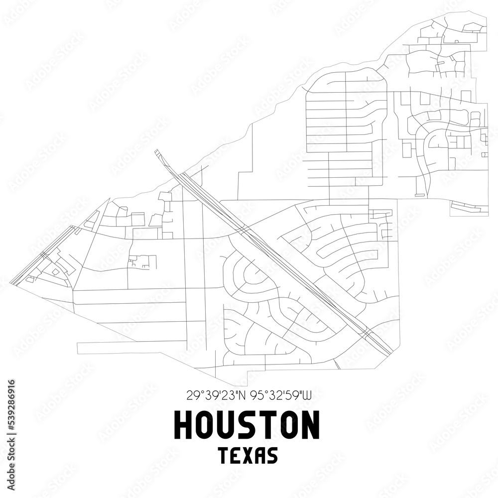 Houston Texas. US street map with black and white lines. Houston Texas. US street map with black and white lines.
