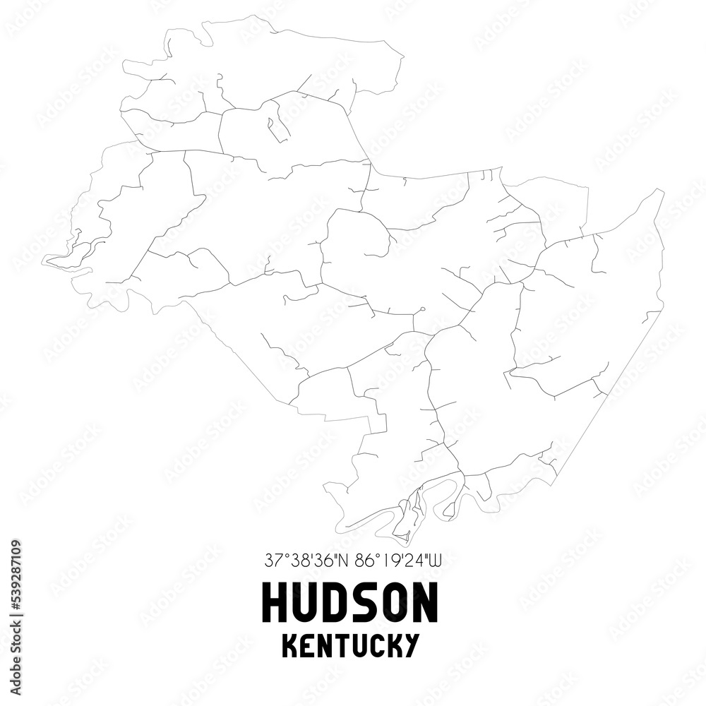 Hudson Kentucky. US street map with black and white lines.