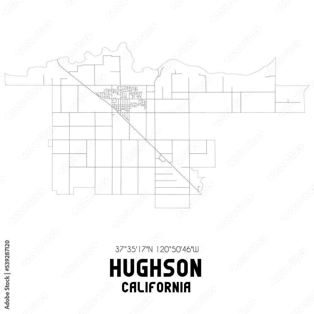 Hughson California. US street map with black and white lines. Hughson California. US street map with black and white lines.