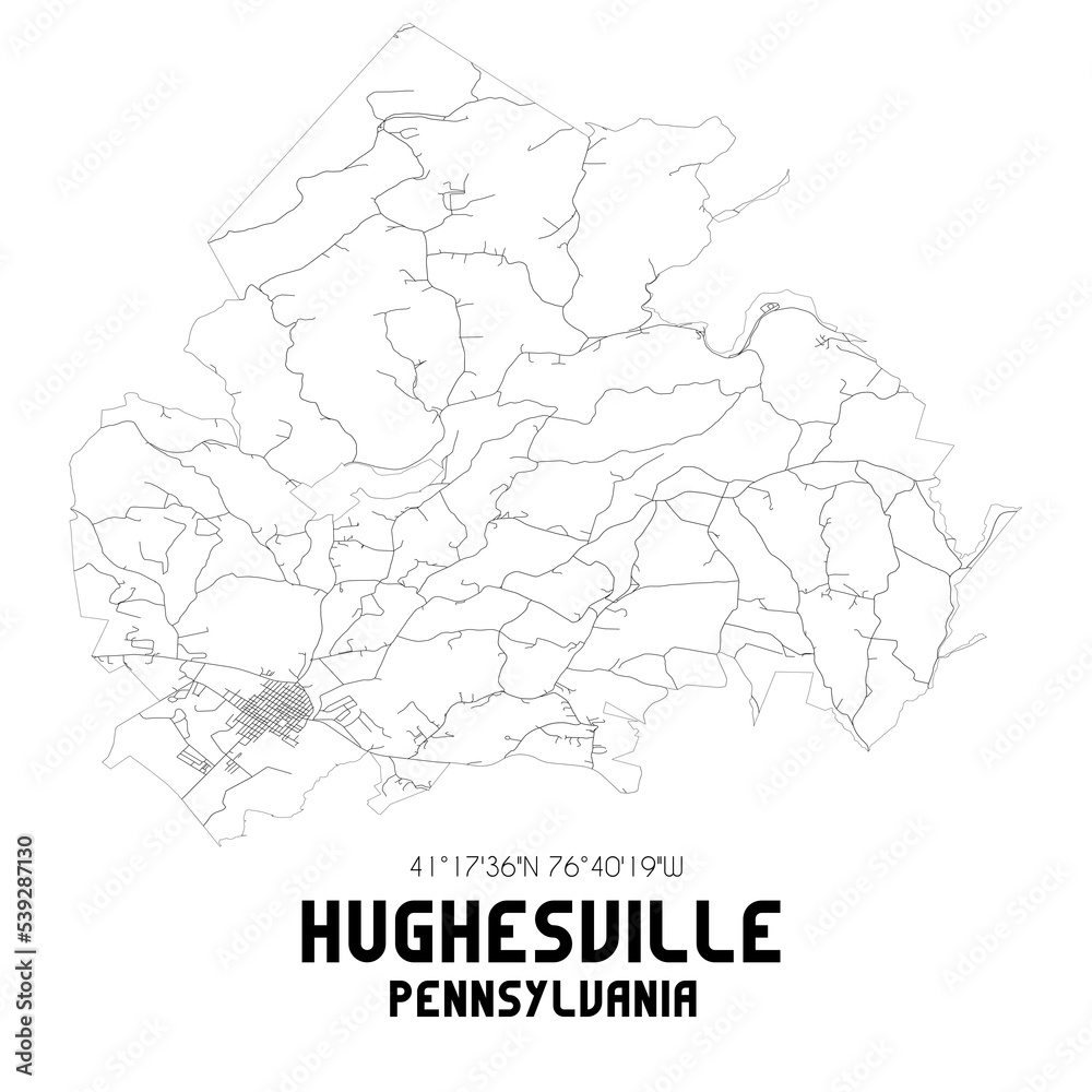 Hughesville Pennsylvania. US street map with black and white lines.