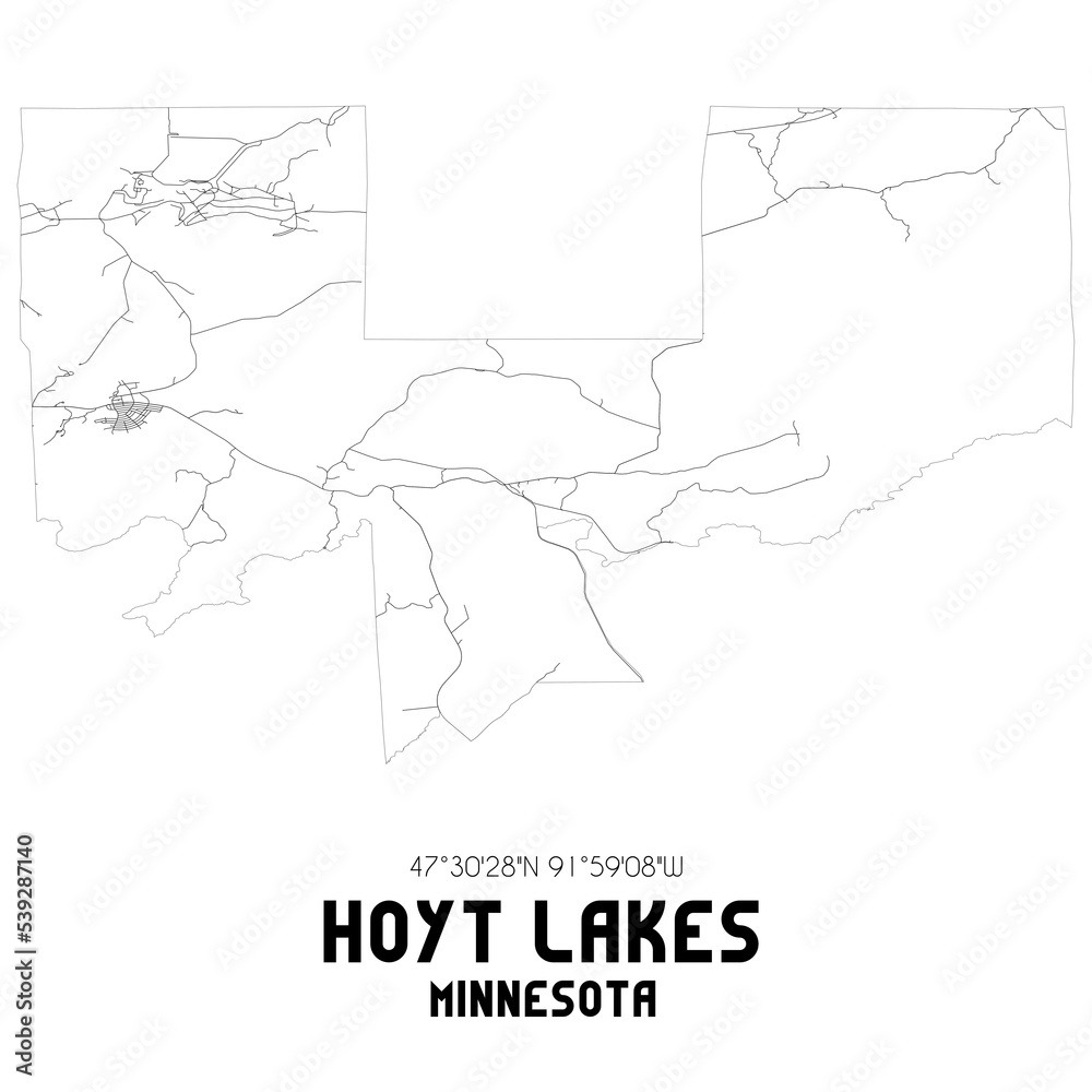 Hoyt Lakes Minnesota. US street map with black and white lines.