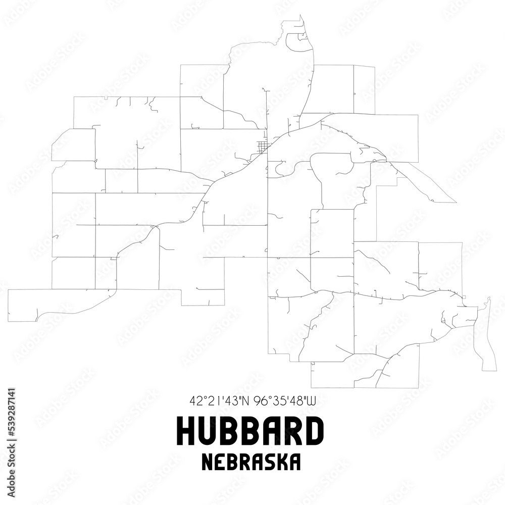 Hubbard Nebraska. US street map with black and white lines.
