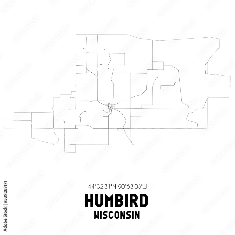 Humbird Wisconsin. US street map with black and white lines.