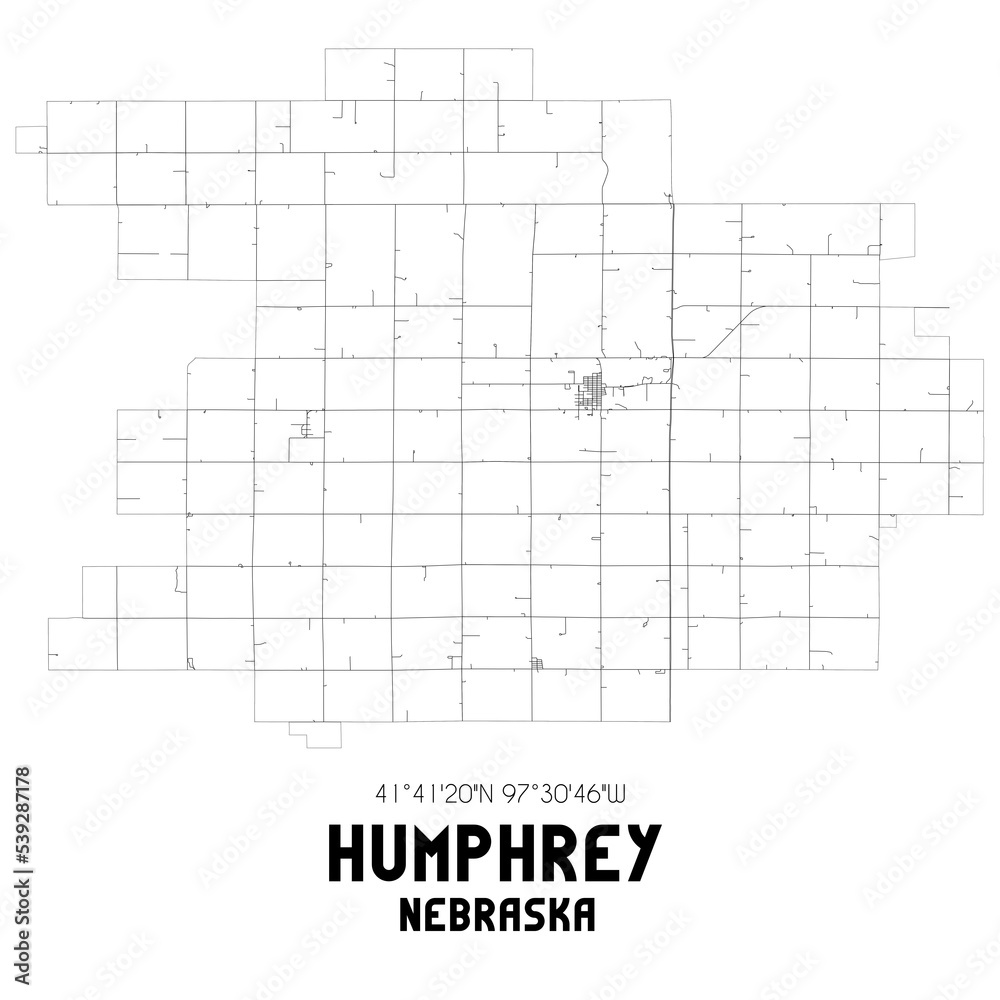 Humphrey Nebraska. US street map with black and white lines.