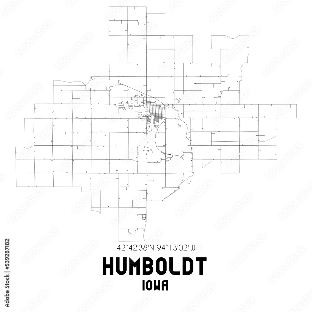 Humboldt Iowa. US street map with black and white lines.