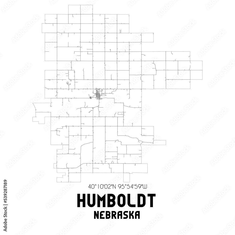 Humboldt Nebraska. US street map with black and white lines.
