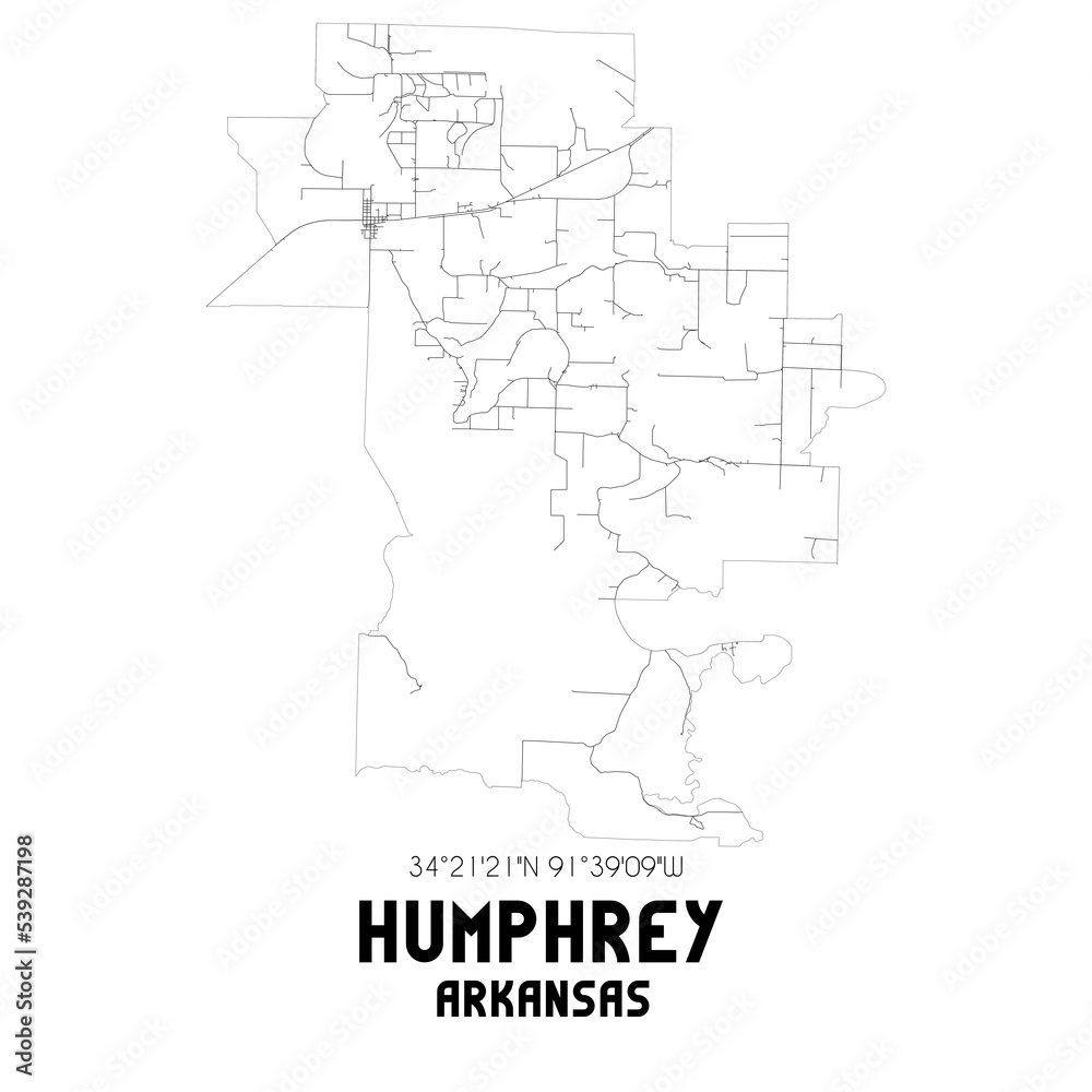 Humphrey Arkansas. US street map with black and white lines.