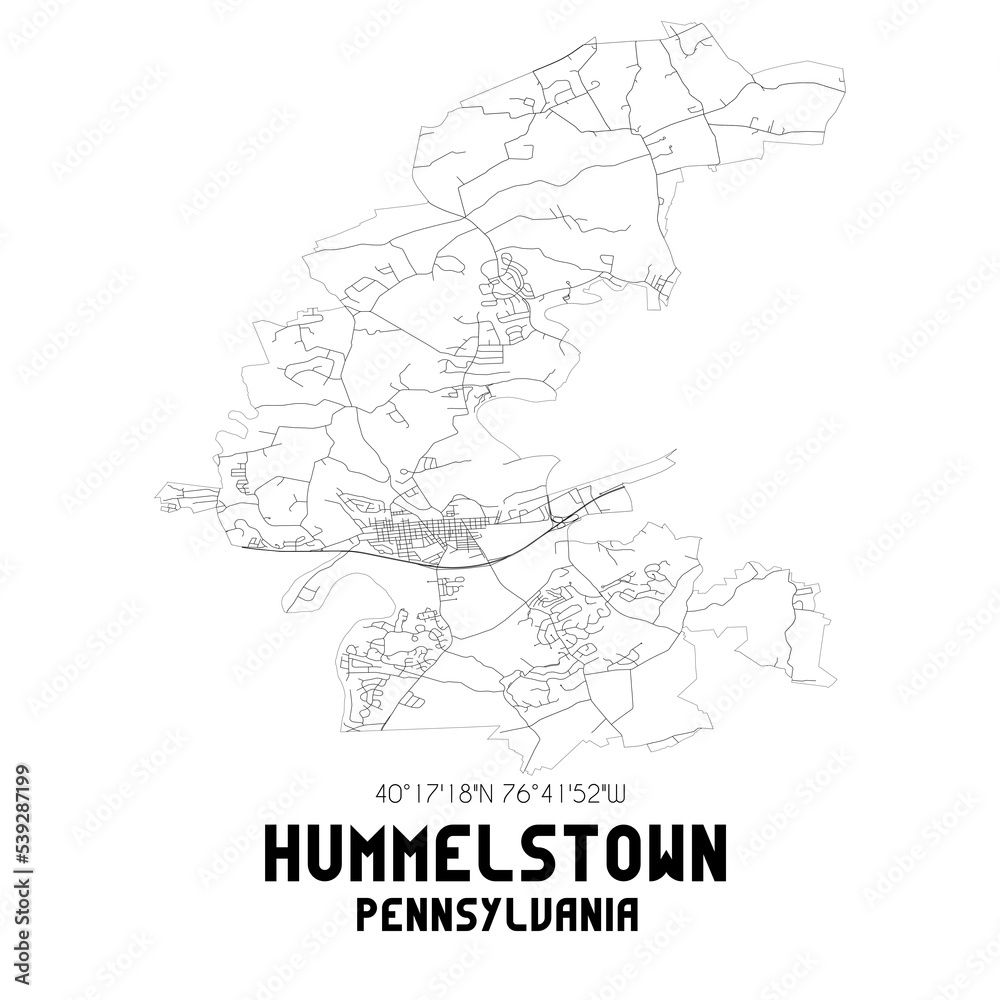 Hummelstown Pennsylvania. US street map with black and white lines.