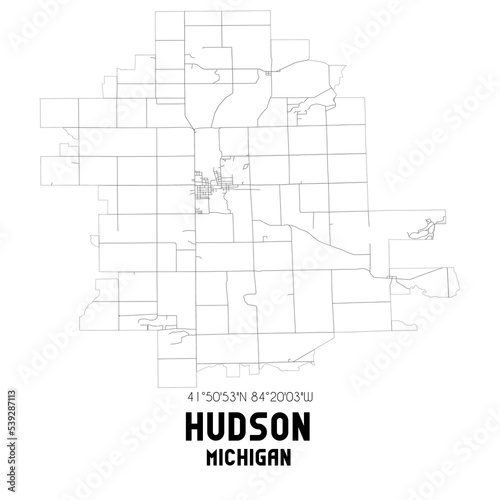 Hudson Michigan. US street map with black and white lines. photo