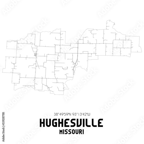 Hughesville Missouri. US street map with black and white lines.
