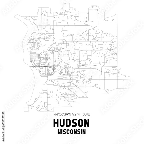 Hudson Wisconsin. US street map with black and white lines.