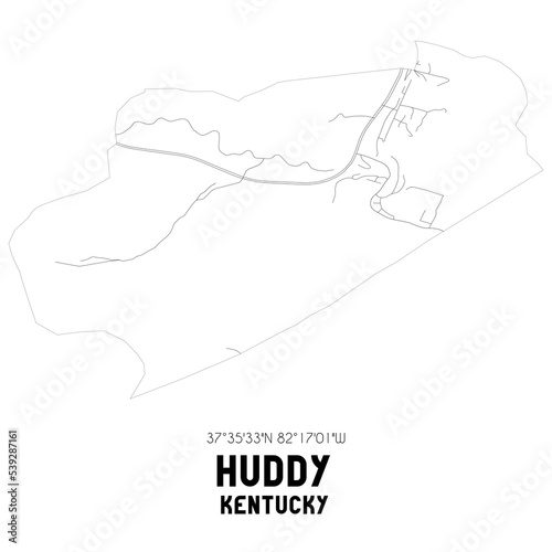 Huddy Kentucky. US street map with black and white lines.