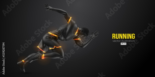 Abstract silhouette of a running athlete on black background. Runner man are running sprint or marathon. Vector illustration