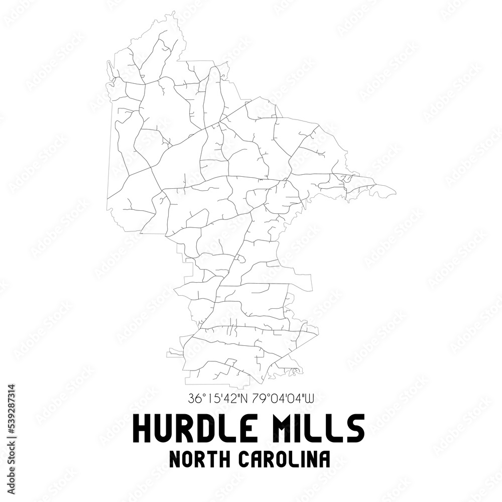 Hurdle Mills North Carolina. US street map with black and white lines.