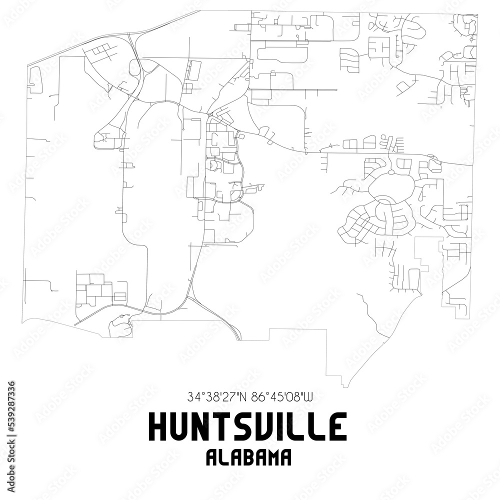 Obraz premium Huntsville Alabama. US street map with black and white lines.