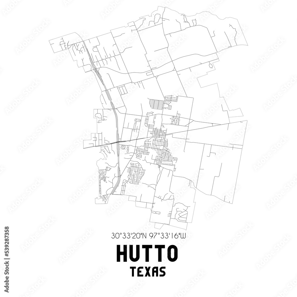 Hutto Texas. US street map with black and white lines. Hutto Texas. US street map with black and white lines.