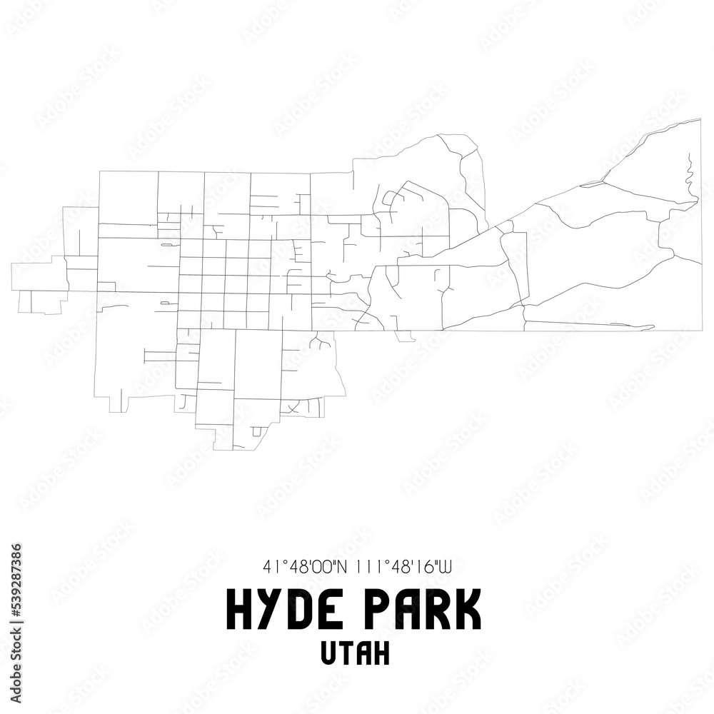 Hyde Park Utah. US street map with black and white lines.