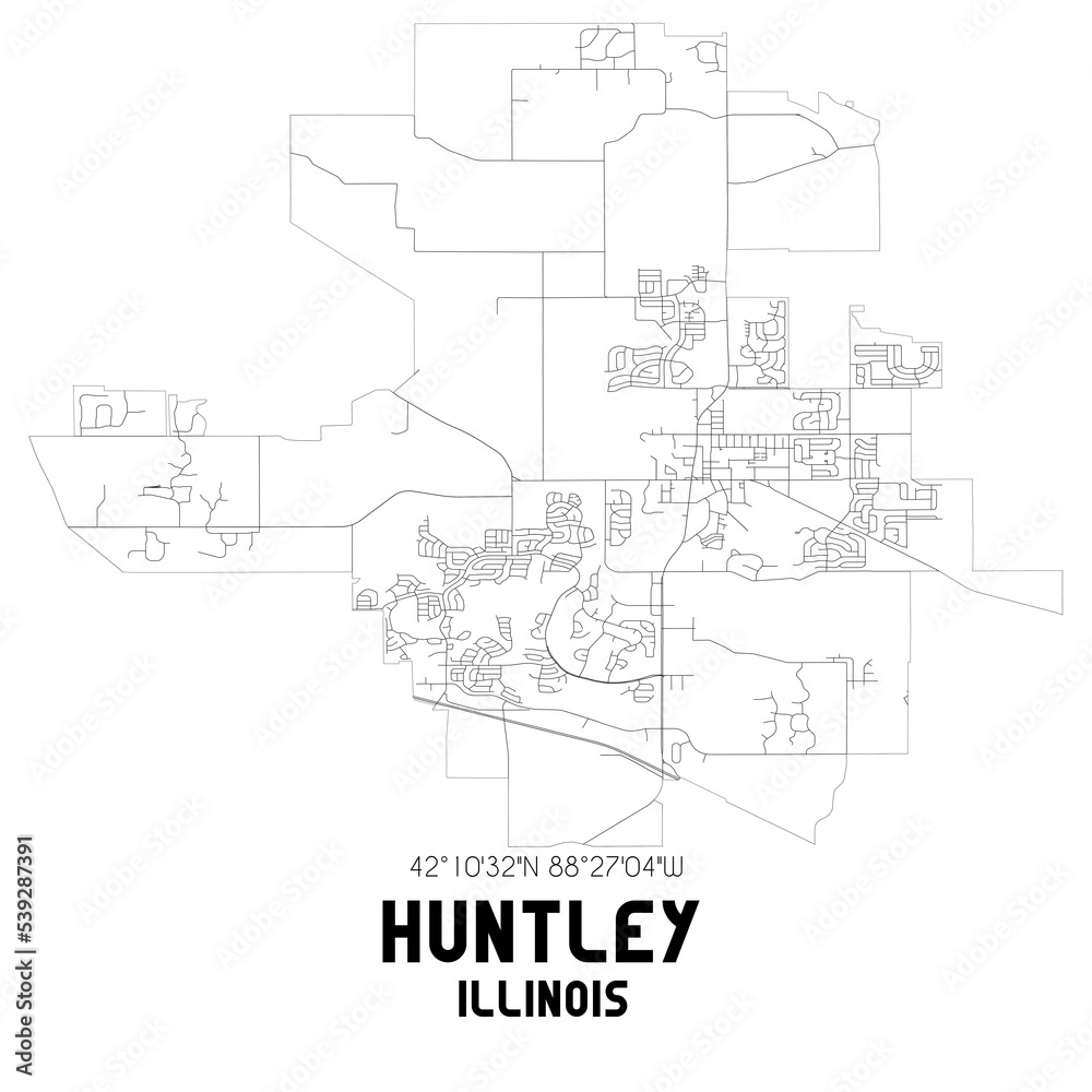 Huntley Illinois. US street map with black and white lines.