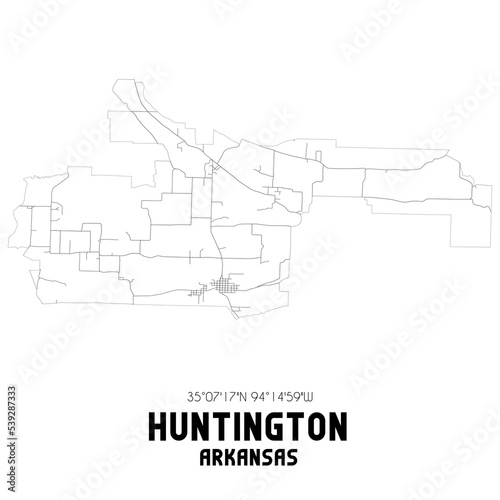 Huntington Arkansas. US street map with black and white lines.