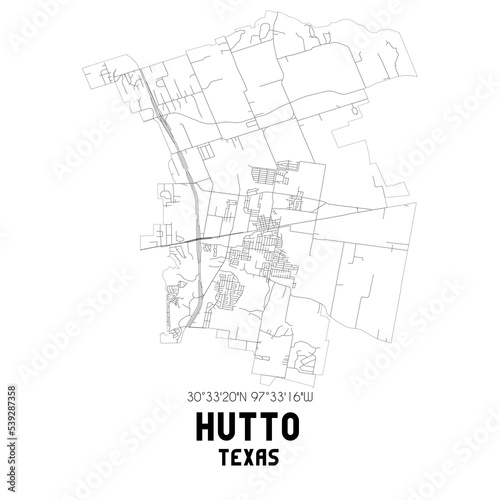 Hutto Texas. US street map with black and white lines.