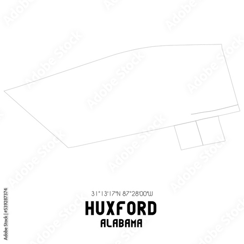 Huxford Alabama. US street map with black and white lines.
