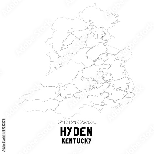 Hyden Kentucky. US street map with black and white lines.