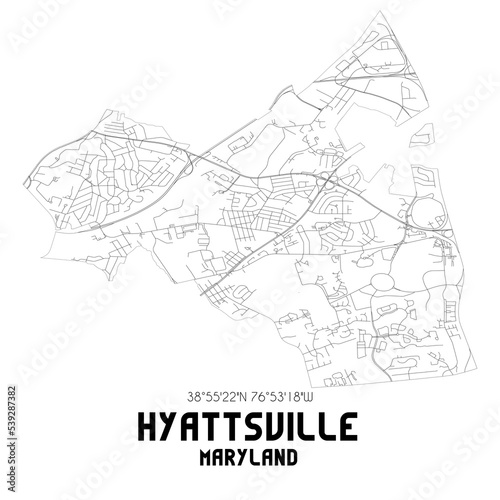 Hyattsville Maryland. US street map with black and white lines.