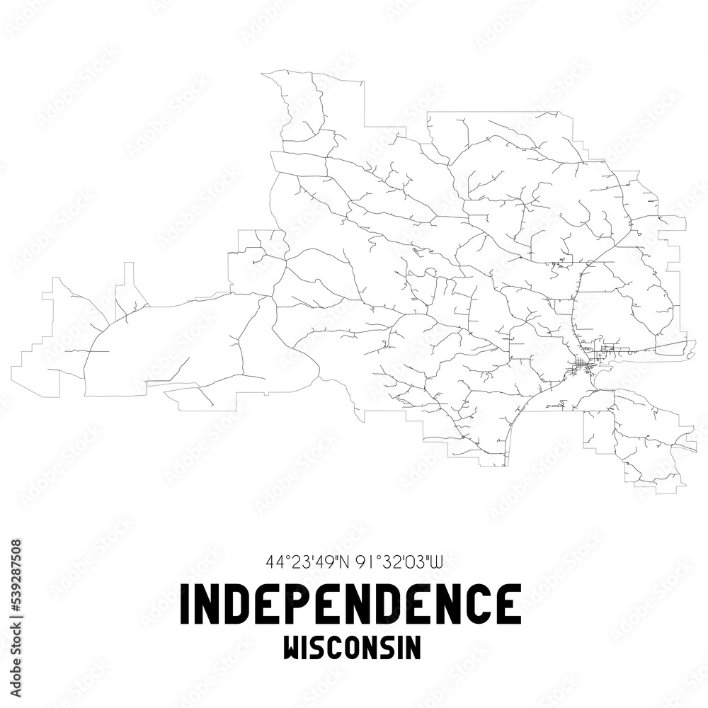 Independence Wisconsin. US street map with black and white lines.