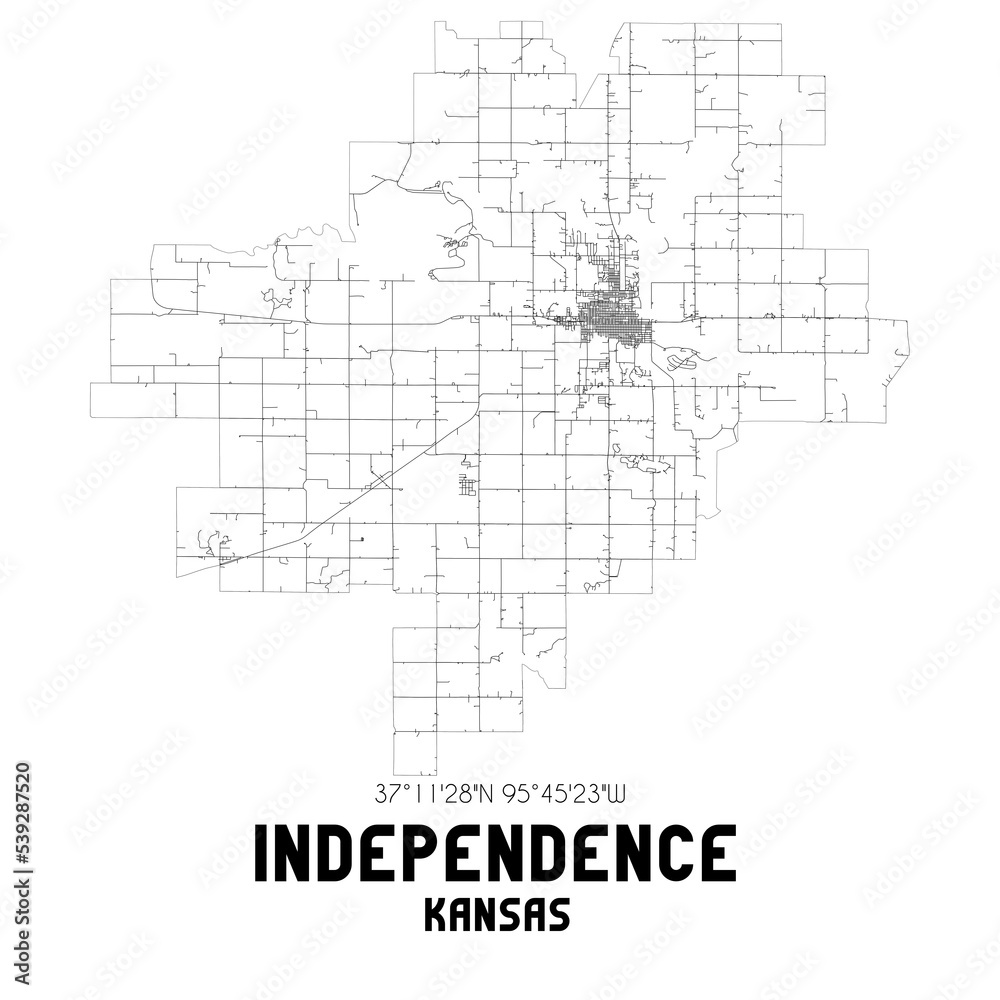Independence Kansas. US street map with black and white lines.