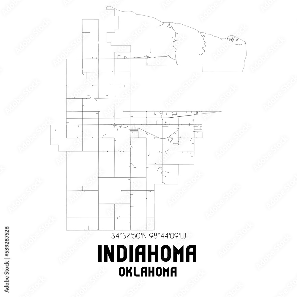 Indiahoma Oklahoma. US street map with black and white lines. Indiahoma Oklahoma. US street map with black and white lines.
