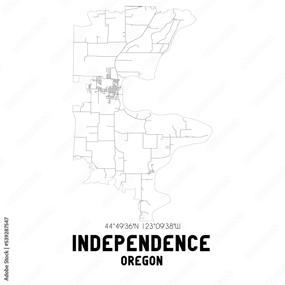 Independence Oregon. US street map with black and white lines.