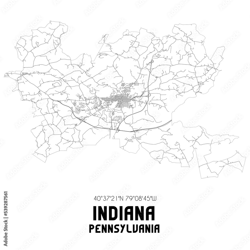 Indiana Pennsylvania. US street map with black and white lines.