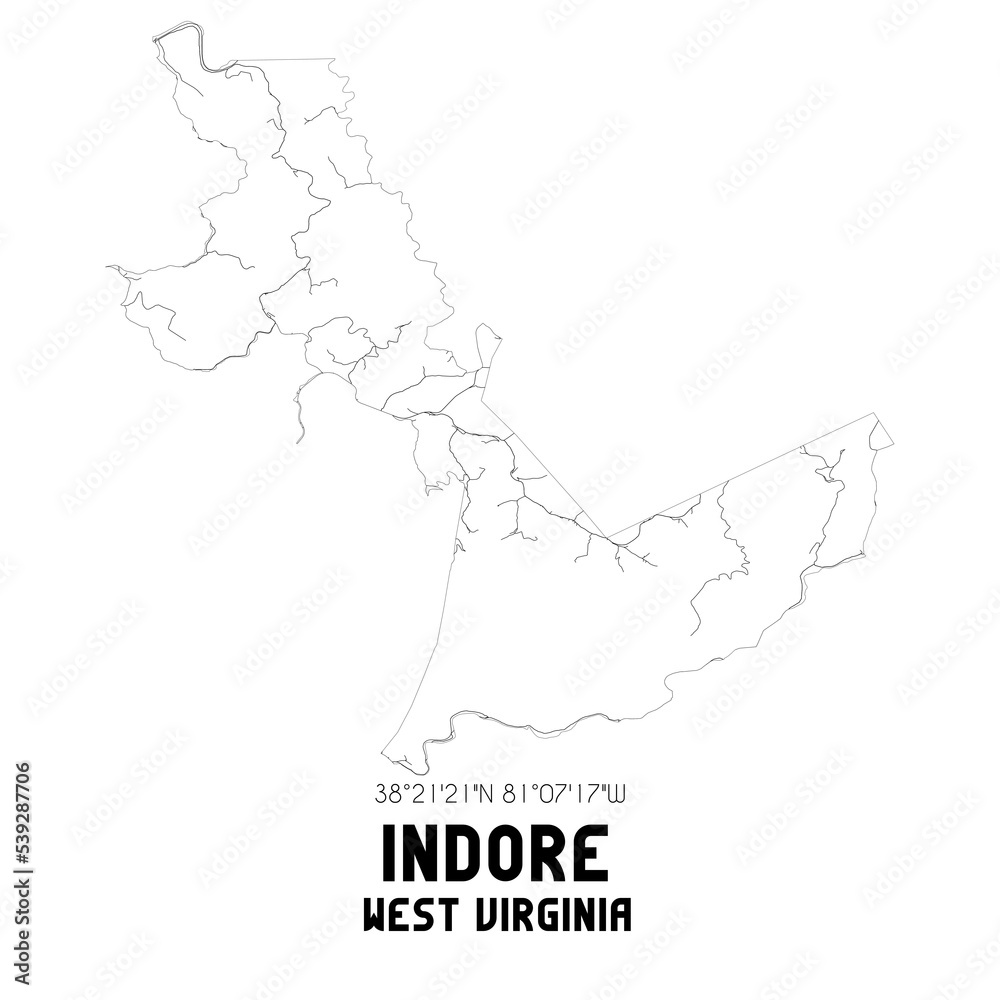 Indore West Virginia. US street map with black and white lines. Indore West Virginia. US street map with black and white lines.