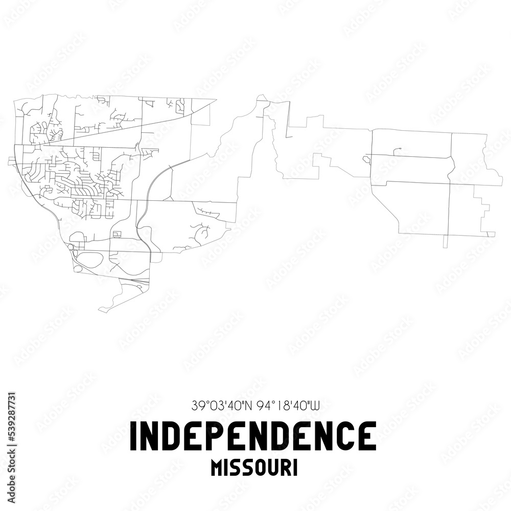 Independence Missouri. US street map with black and white lines.