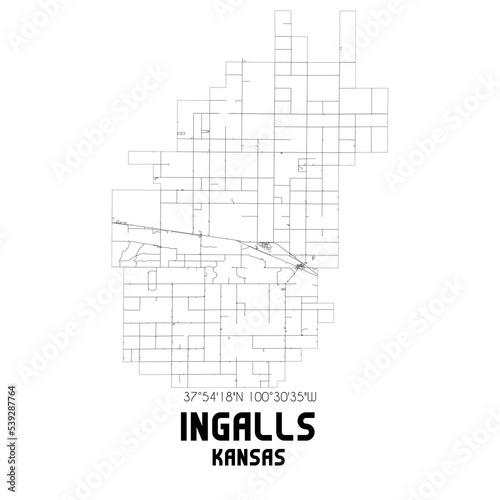 Ingalls Kansas. US street map with black and white lines.