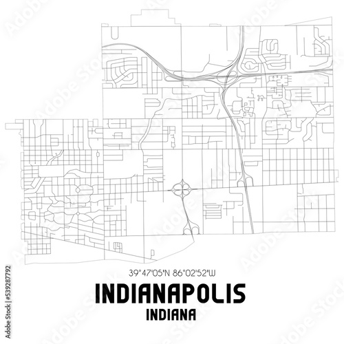 Indianapolis Indiana. US street map with black and white lines.