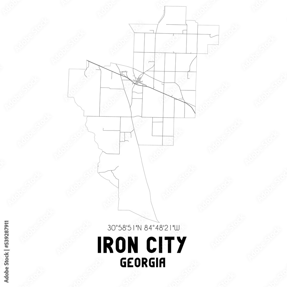 Iron City Georgia. US street map with black and white lines.